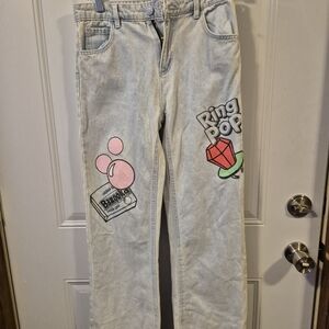 Justice Girls Ring Pop Collab Jeans featuring Bazooka and Ring Pop graphics Nwt